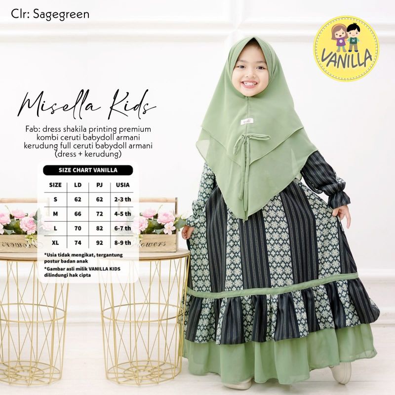 MISELLA KIDS free jilbab ORI VANILLA | Dress+Jilbab Anak