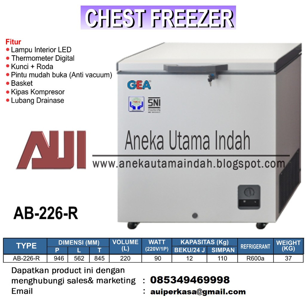 Gea AB-226-R Chest Freezer/Freezer box/Peti pembeku
