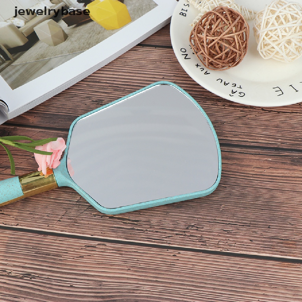 [jewelrybase] Cermin Tangan Vintage Plastik Makeup Vanity Mirror Persegi Panjang Hold Kosmetik Mirror Butik