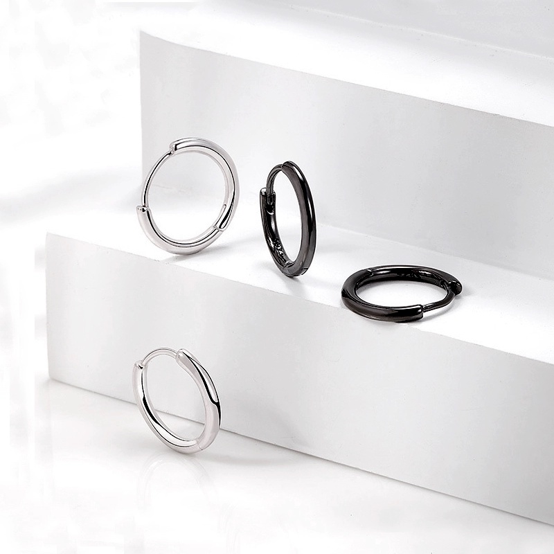 Papaozhu 1PC Sederhana Baja Titanium Berongga Lingkaran Hoop Anting Untuk Wanita Pria Keren Tindik Tulang Rawan Anting-Anting Trendi Telinga Aksesoris