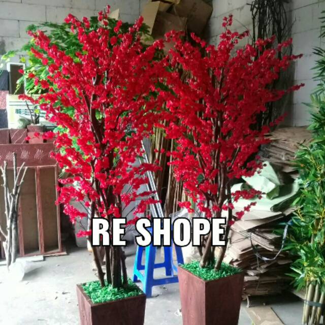 Bunga plastik/bunga Hias/artificial/pohon Sakura Merah rimbun
