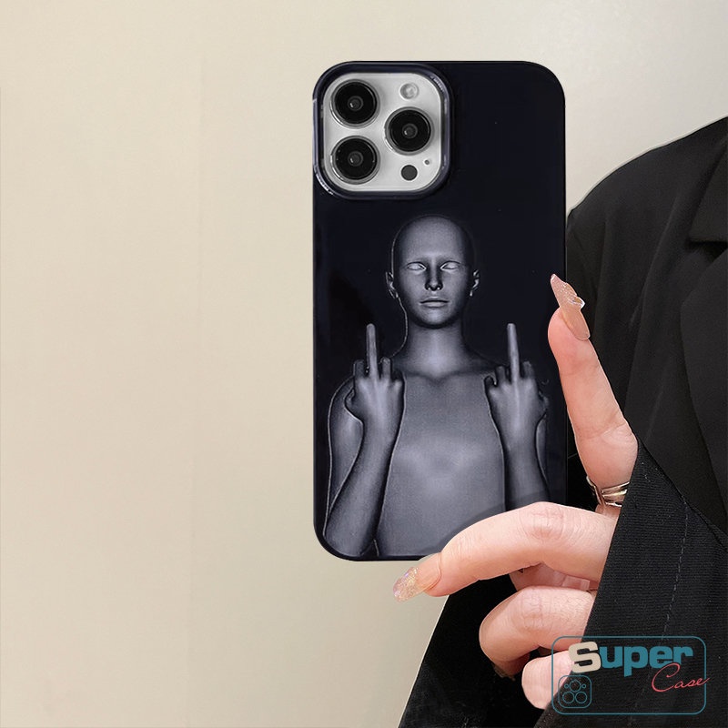 Niche Casing Ponsel Kotak-Kotak Hitam Keren Kompatibel Untuk IPhone 7Plus 14 11 13 12 Pro Max XR 7 8 Plus X XS Max SE 2020 Kreatif Lucu Cyberpunk Glossy Shockproof Halus Soft Cover