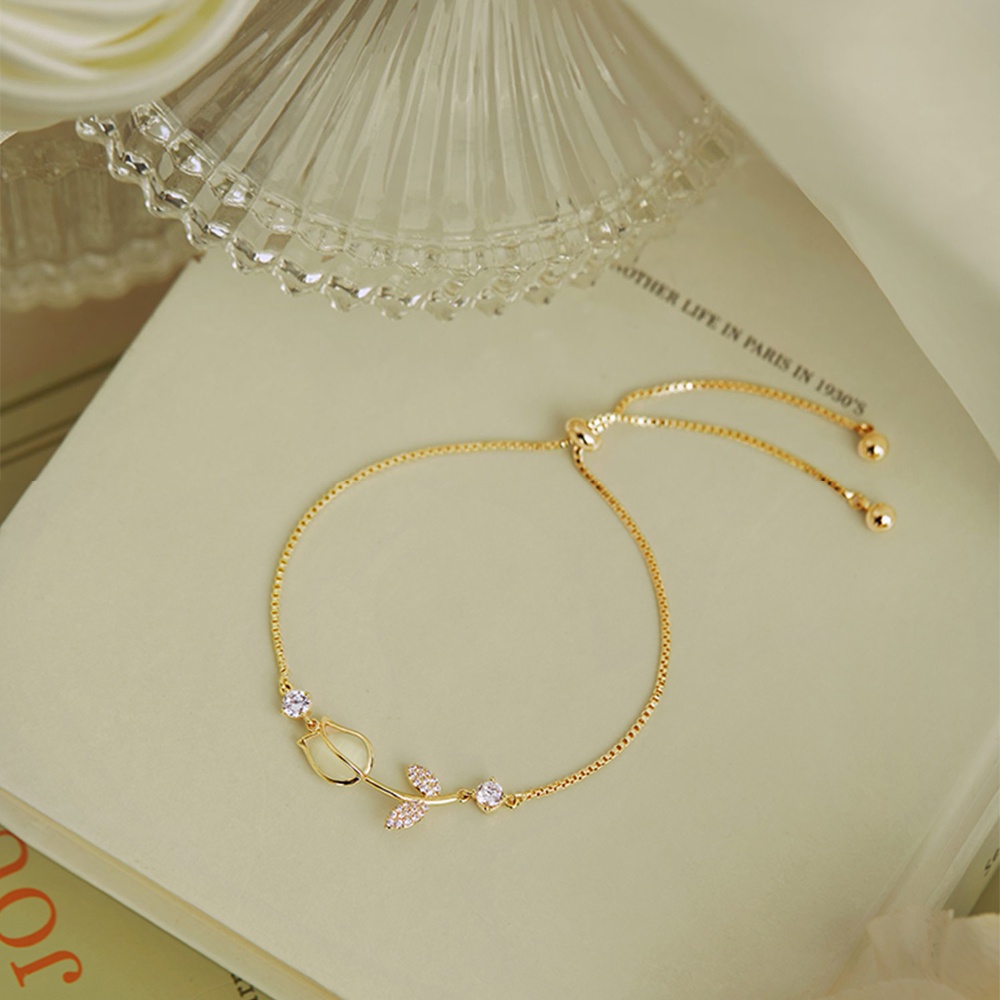 Gelang Emas Tulip Sederhana Untuk Wanita Gelang Kristal Opal Perhiasan Aksesoris Fashion