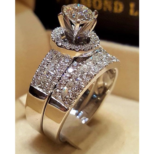 Goldkingdom Fashion Perhiasan Aksesoris Ready Stock Baru Ringan Mewah Kerja Berat Berlian-set Persegi Putri Cincin Pernikahan Pertunangan Perhiasan