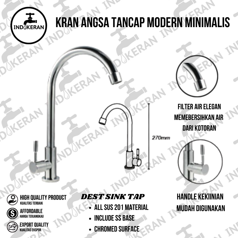 INDOKERAN - Kran Angsa Stainless Tanam Dapur Minimalis