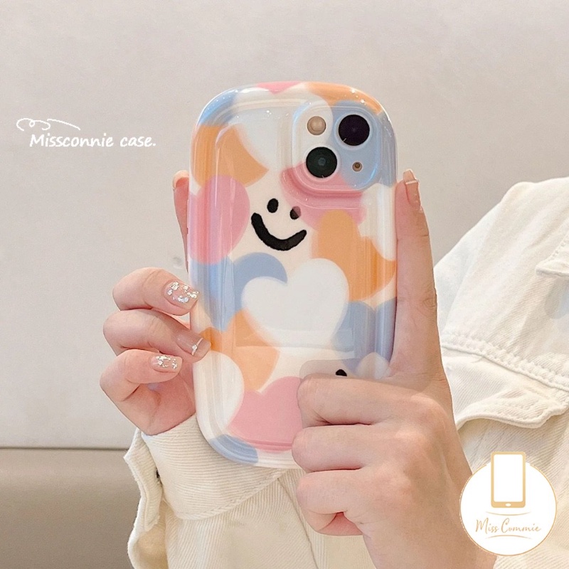 Realme C53 C35 C55 C30 7i C17 9i C25Y C15 C21Y C11 5 6i 5i 5s C3 C11 2021 C33 C20A C12 C25 C25s C20 C2 C1 Kartun Smiley Colorful Love Heart Pelindung Kamera Airbag Shockproof Case