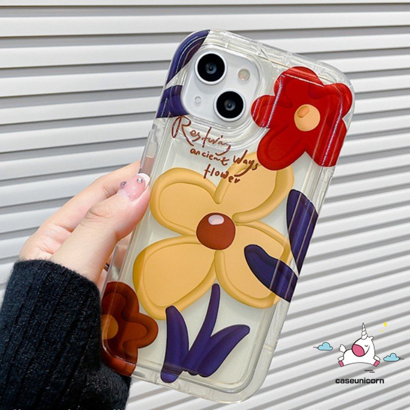 Casing Bunga Redmi Note 10s 10 11s 11 9 8 Note 10 POCO F4 Redmi 12C 9 10C 10 9T 9C NFC A1 10A 9A Note11 Ins Korea Lukisan Minyak Flowers Airbag Shockproof Soft TPU Case Cover
