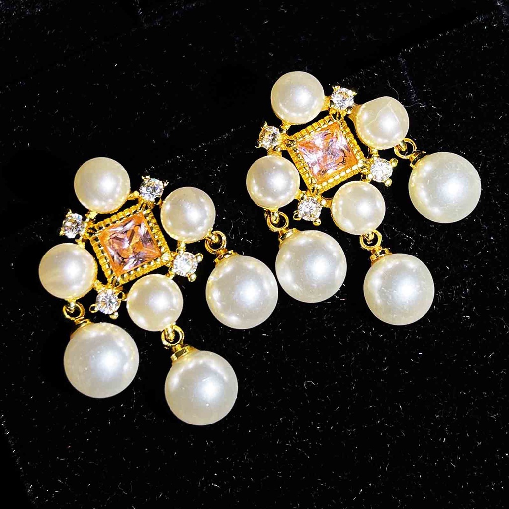 Goldkingdom Aksesoris Perhiasan Fashion Ready Stock Anting Berlian Merah Muda Lucu Super Peri Mutiara Temperamen Segalanya Dengan Anting Jarum Perak Perempuan