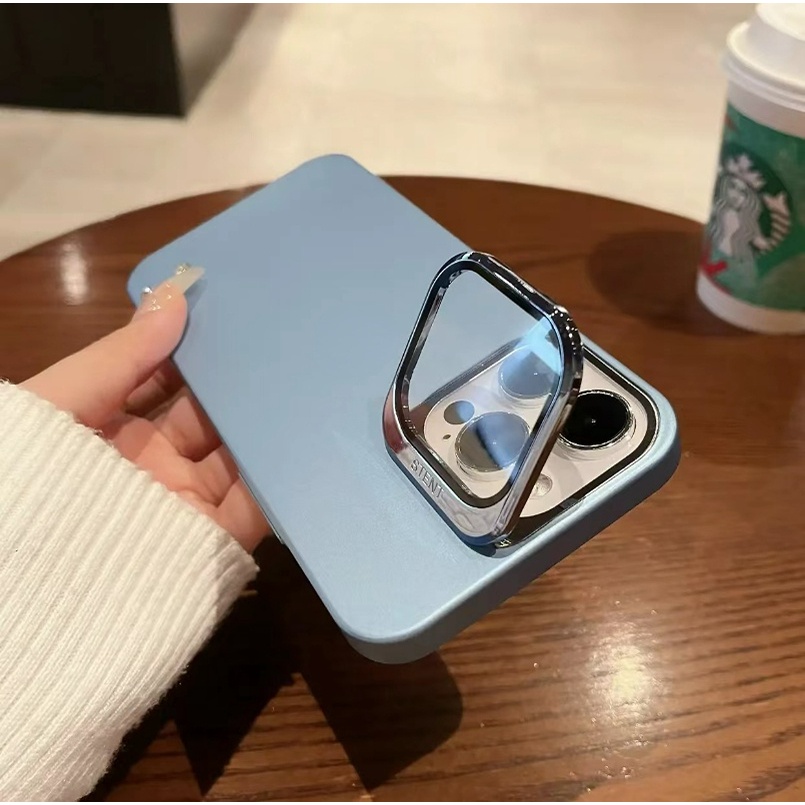 IPHONE Hard Case PC Frosted Untuk Iphone14 13 Pro Max Invisible Bracket Cover Pelindung Lensa Kaca Casing