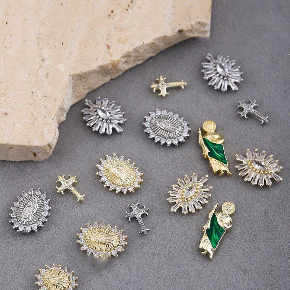 Agustina Manicure Bless Dekorasi 3D Buddha Cross Perhiasan Zirkon Nail Art Charms