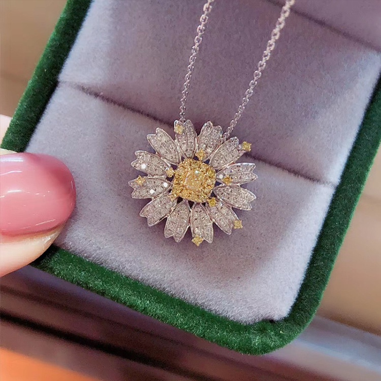 Goldkingdom Fashion Perhiasan Aksesoris Ready Stock Mode Baru Segar Dan Elegan Warna Kuning Berlian Daisy Cincin Daisy Anting Kalung Liontin Set