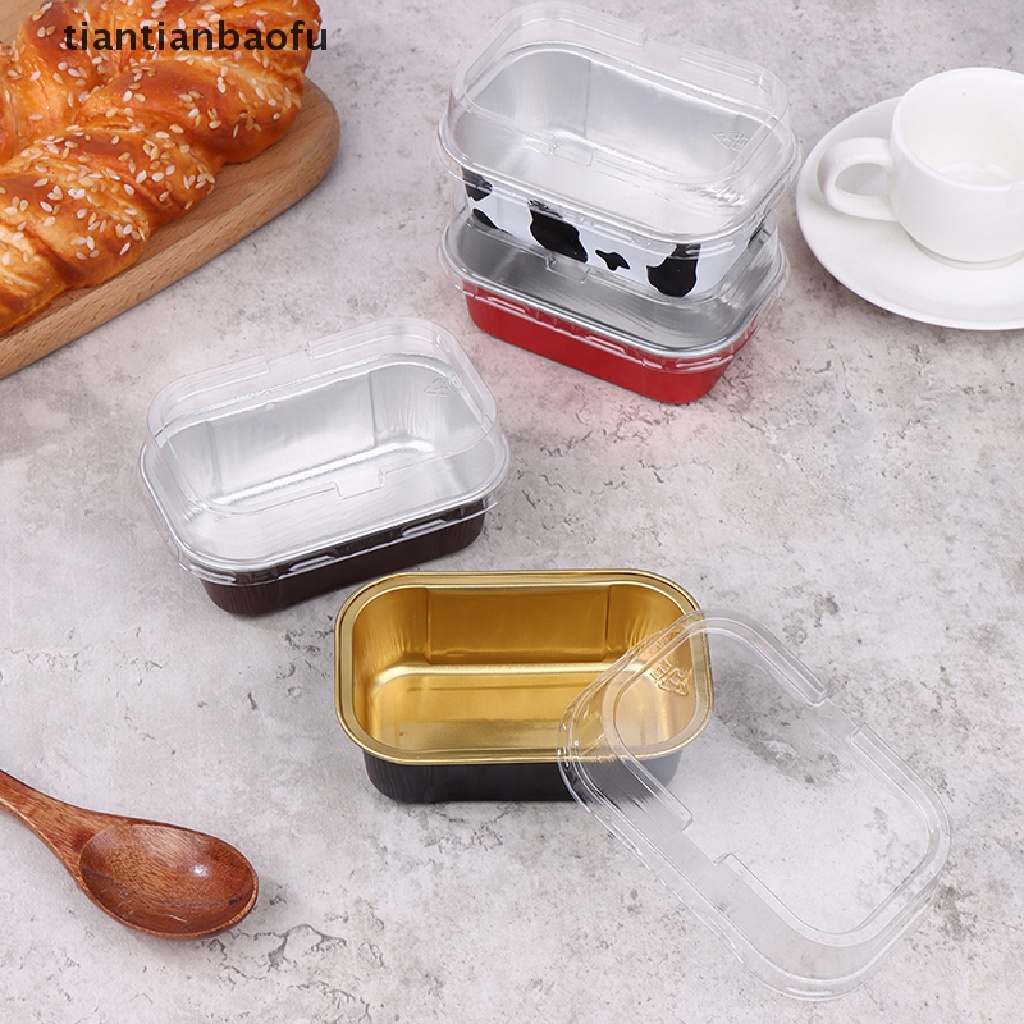 [tiantianbaofu] 10pcs Cetakan Loyang Aluminium Foil Persegi Panjang Dengan Tutup Pastry Tools Boutique