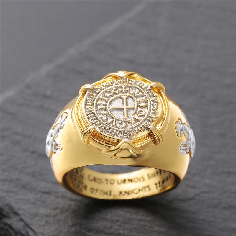 Vintage Pria Fashion Stainless Steel 18K Emas Punk S925 Sterling Silver Cross Warrior Stainless Steel Cincin Pesta Perhiasan Aksesoris