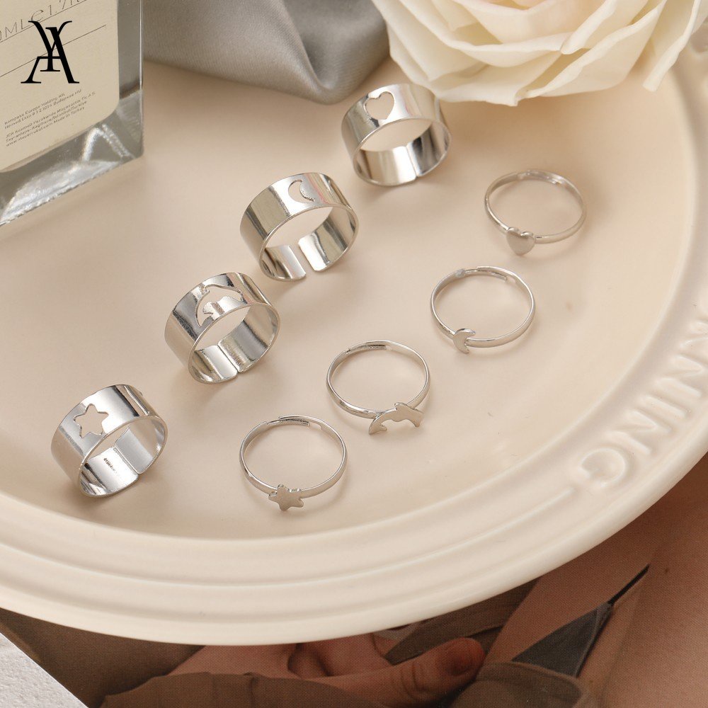 AY(CN) 2pcs/set Korean Butterfly Finger Rings Fashion Star Moon Couple Ring Jewelry Accessories