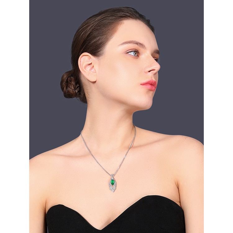 Goldkingdom Aksesoris Perhiasan Fashion Ready Stock Premium Jewelry Design Imitasi Natural Columbia Emerald Pendant Peacock Kalung Emerald