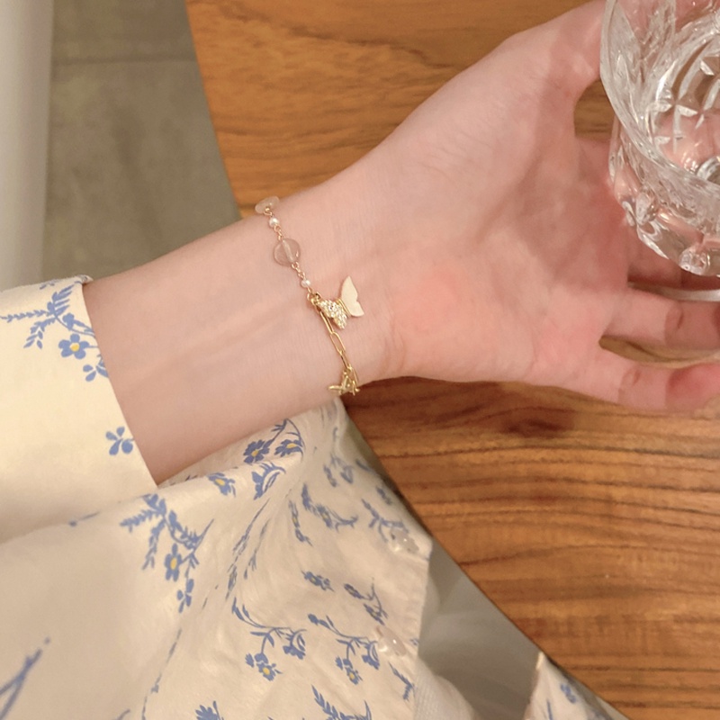 Papaozhu Manis Bersinar Zirkon Kupu-Kupu Warna-Warni Manik-Manik Gelang Untuk Wanita Perempuan Chic Berkilauan Berlian Imitasi Gelang Temperamen Aksesoris Tangan