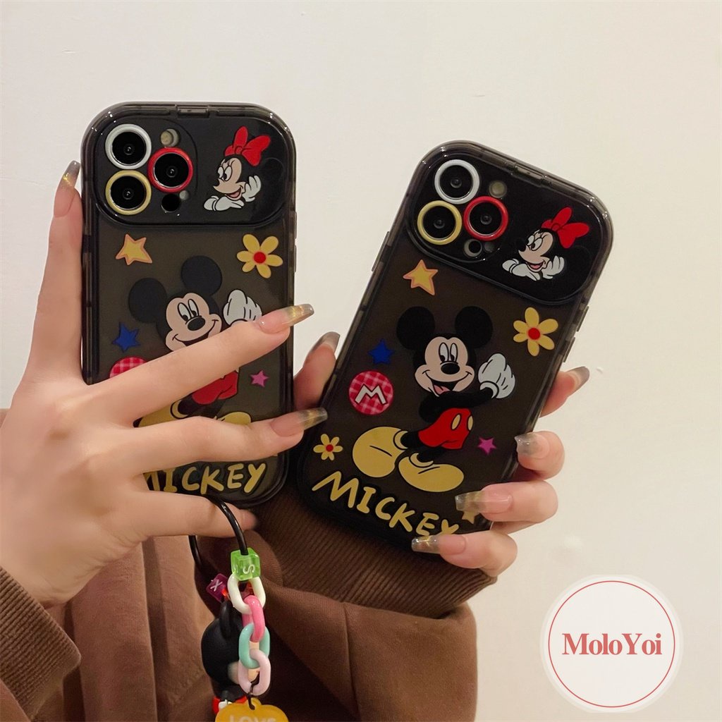 IPHONE Kartun Disney Mickey Bunga Case Kompatibel Untuk Iphone11 14 13 12 Pro Max7 8 14 Plus X XR XS MAX SE 2020 Kreatif Indah Flip Make Up Cermin Shockproof Lembut TPU Phone Cover