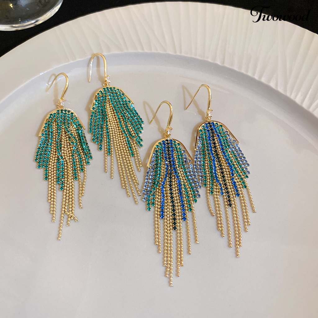 Twowood 1pasang Anting Panjang Glitter Perhiasan Statement Geometris Gaya Bohemian Warna-Warni Hias Berlian Imitasi Anting Rumbai Untuk Perjamuan