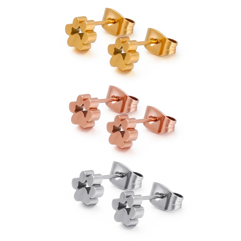 Anting Pejantan Motif Kaki Anjing Bahan Stainless Steel Perak Puppy Stud Earrings