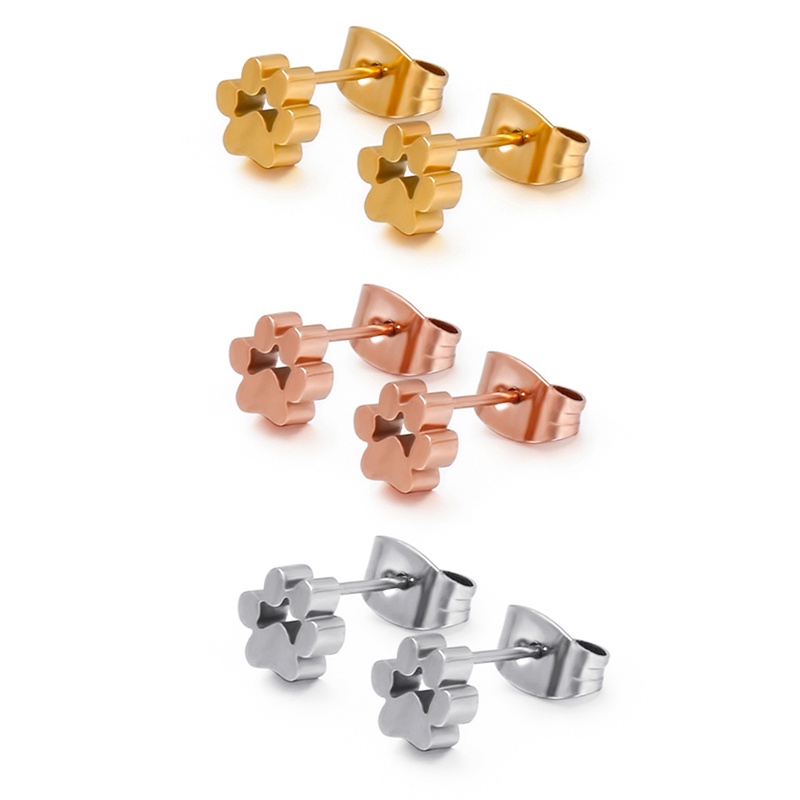 Anting Pejantan Motif Kaki Anjing Bahan Stainless Steel Perak Puppy Stud Earrings