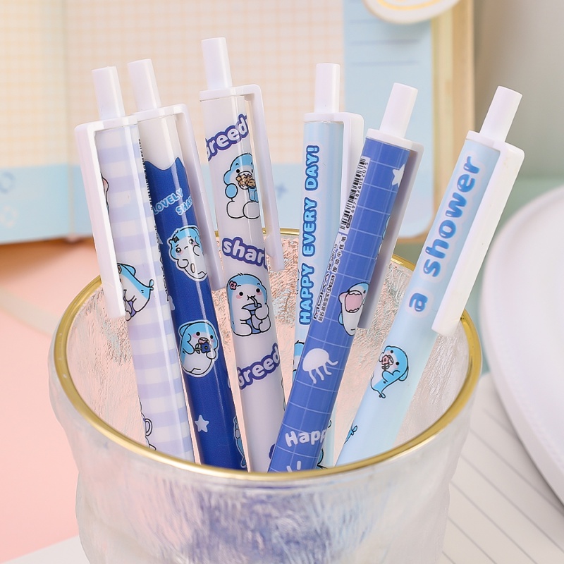 1 Pc Kawaii Lucu Press Pen Kartun Hiu Bayi 0.5 mm Hitam Tinta Gel Pulpen Siswa Menulis Alat Tulis Kantor Perlengkapan Sekolah