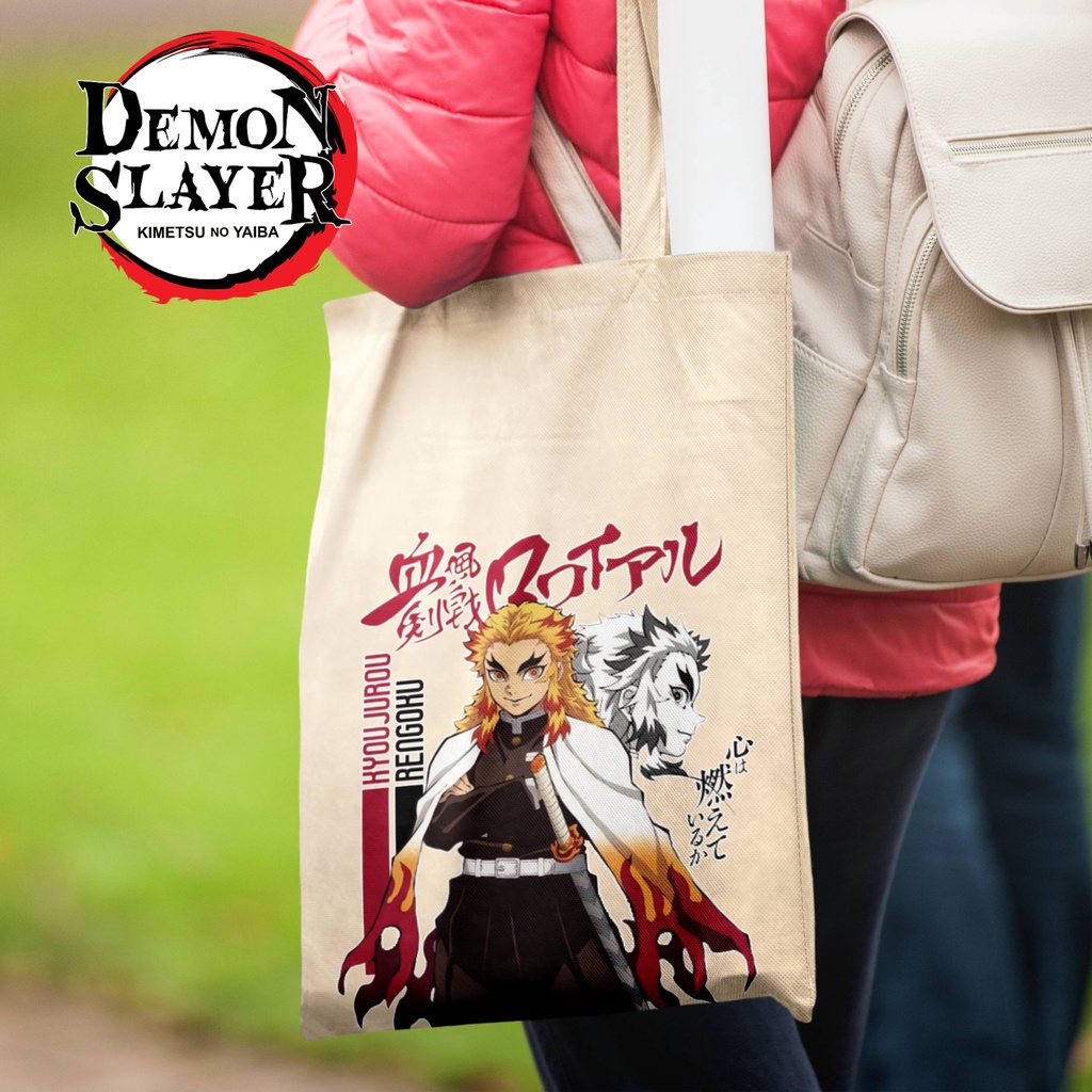 Totebag Anime Demon Slayers Rengoku Tote bag premium Totebag zipper totebag velcro Termurah tote bag resleting