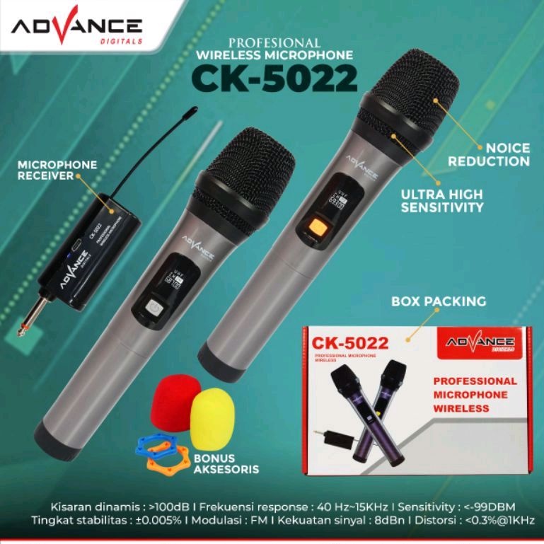 Microphone Mic Double Wireless + Receiver CK-5022 Advance