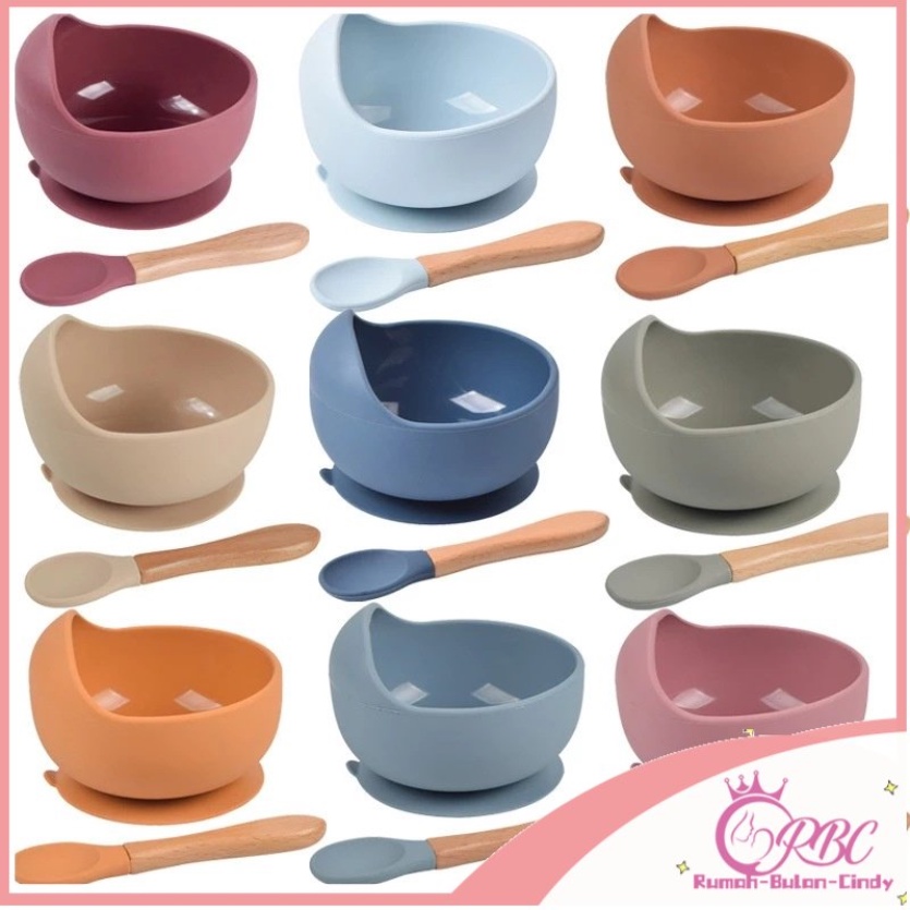 【R.B.C】Mangkok Dan Sendok Silikon Bayi Bpa Free Mangkok Makan Mpasi Bayi Set Alat Makan Bayi Silicon Set Alat Mpasi Peralatan Makan Bayi Set Tempat Makan Bayi Silicon Perlengkapan Makan Bayi Mpasi COD