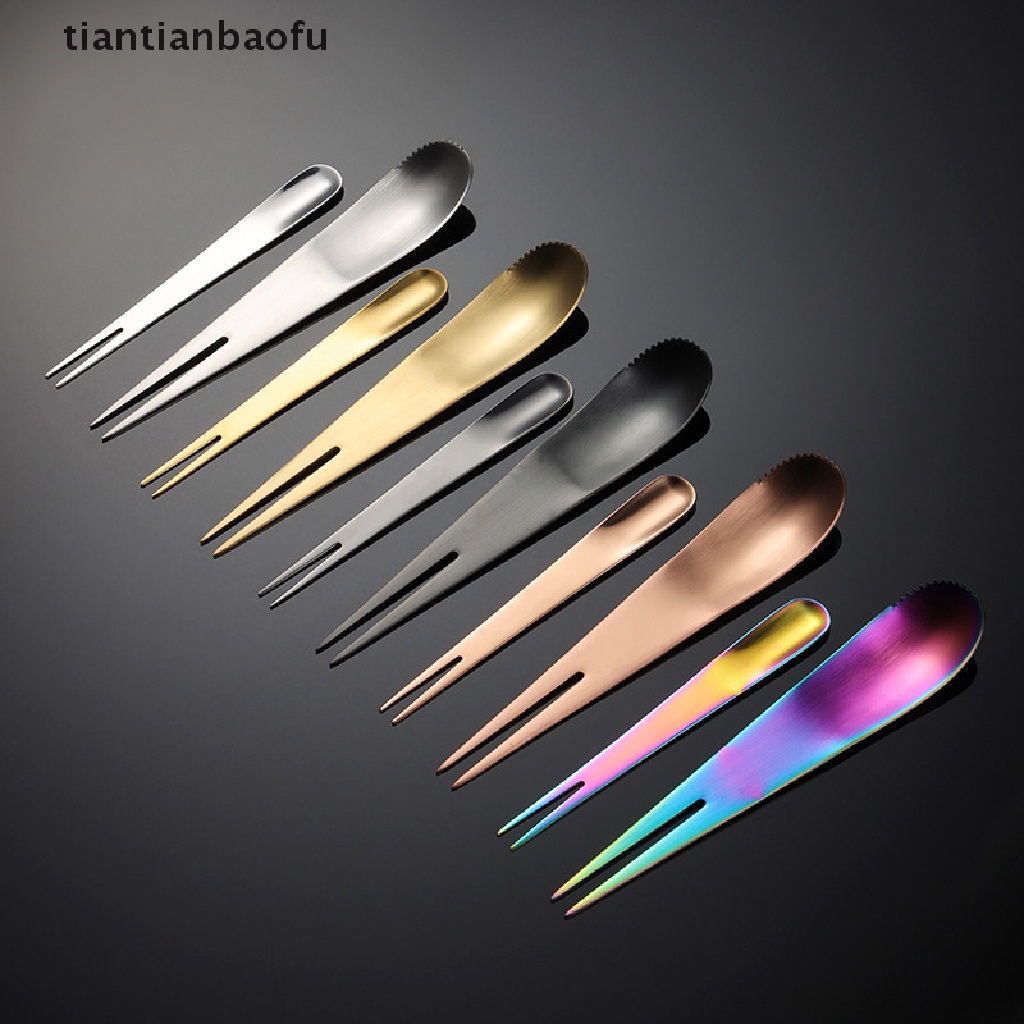 [tiantianbaofu] Kreatif Stainless Steel Garpu Buah Dual-Use Serba Guna Es Krim Dessert Sendok Garpu Buah Portable Cocktail Salad Fruit Forks Garpu Kue Butik