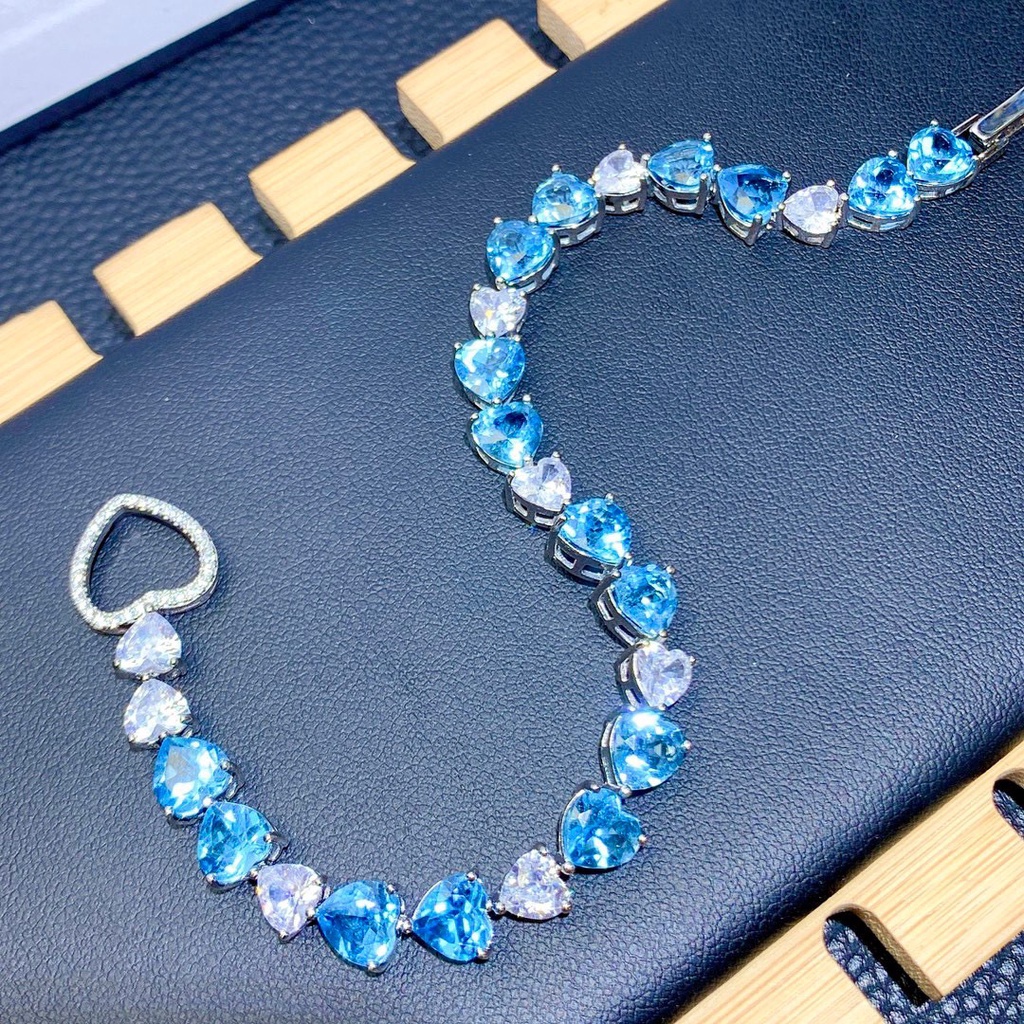 Goldkingdom Fashion Perhiasan Aksesoris Ready Stock Baru Alami Swiss Topaz Biru Gelang Canggih Perempuan Mewah Aquamarine Karbon Tinggi Berlian Gesper Gelang.