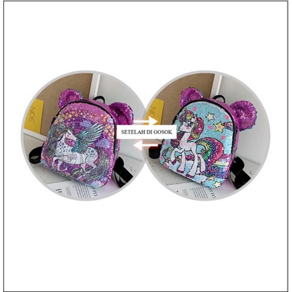 YA 788 - Ransel Anak Sequin Usap  Gliter Tas Punggung Backpack Anak Sekolah PAUD TK SD