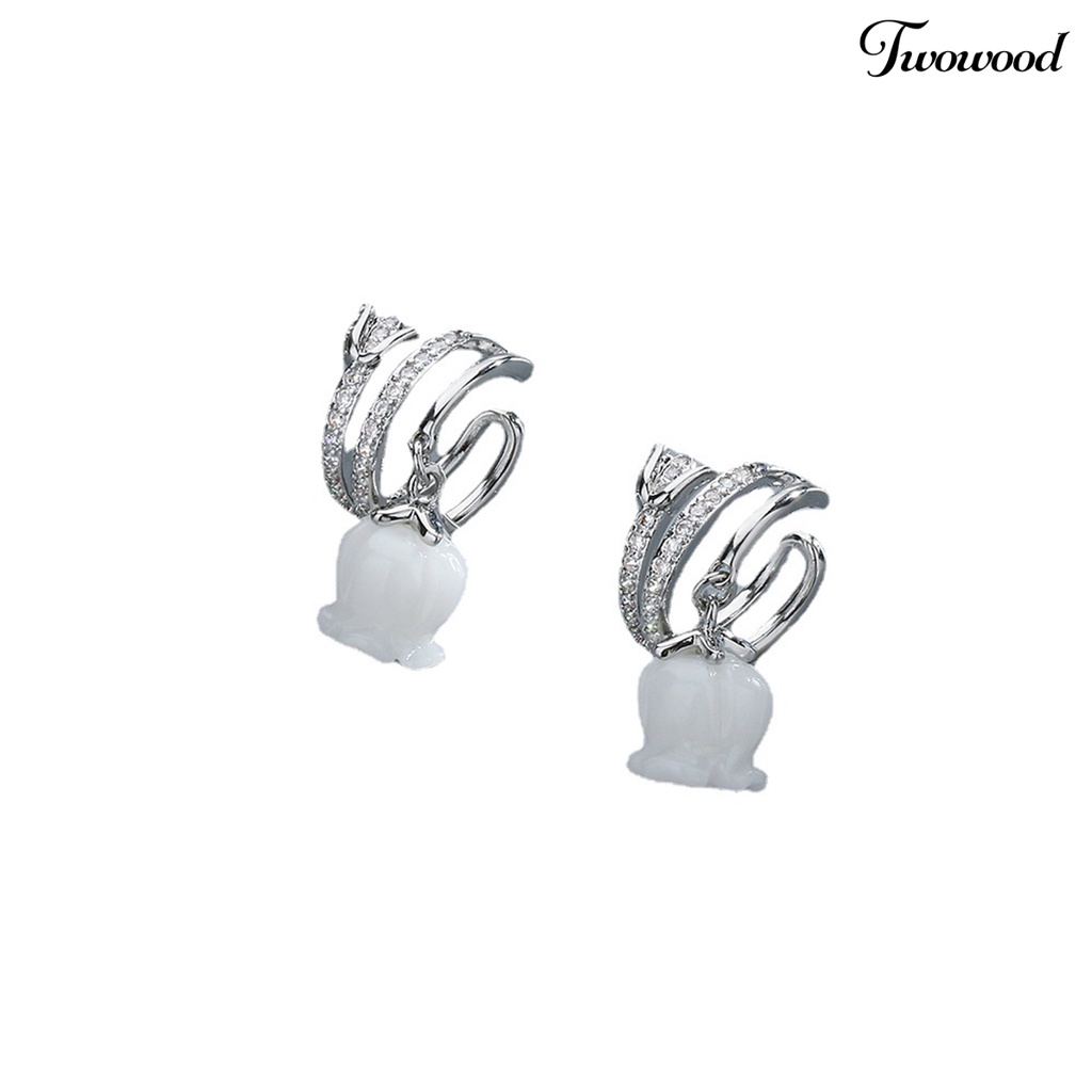 Twowood 1Pc Manset Telinga Non-piercing Multi-layer Mawar Putih Mengkilap Cubic Zirconia Hias Dress Up Hadiah Wanita Bunga Tulip Manis Klip Anting Perhiasan Aksesori Fashion