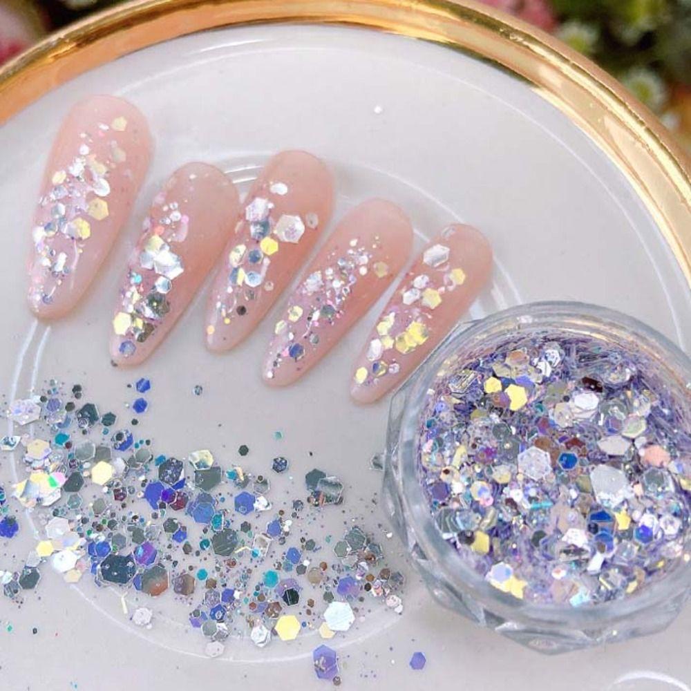 Mxbeauty Payet Kuku Warna Permen Sparkly Hexagon Manicure Aksesoris Nail Art Patchs Perhiasan Kuku Nail Art Dekorasi