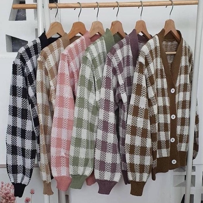 Cardigan Rajut Lengan Panjang motif kotak KD 22