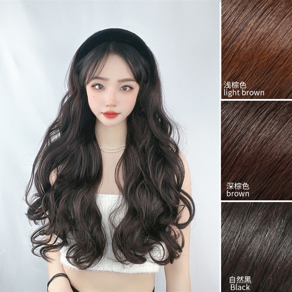 Wig Rambut Keriting Panjang Wanita Perempuan Dengan Hairband Half Head Cover Hair Extensions