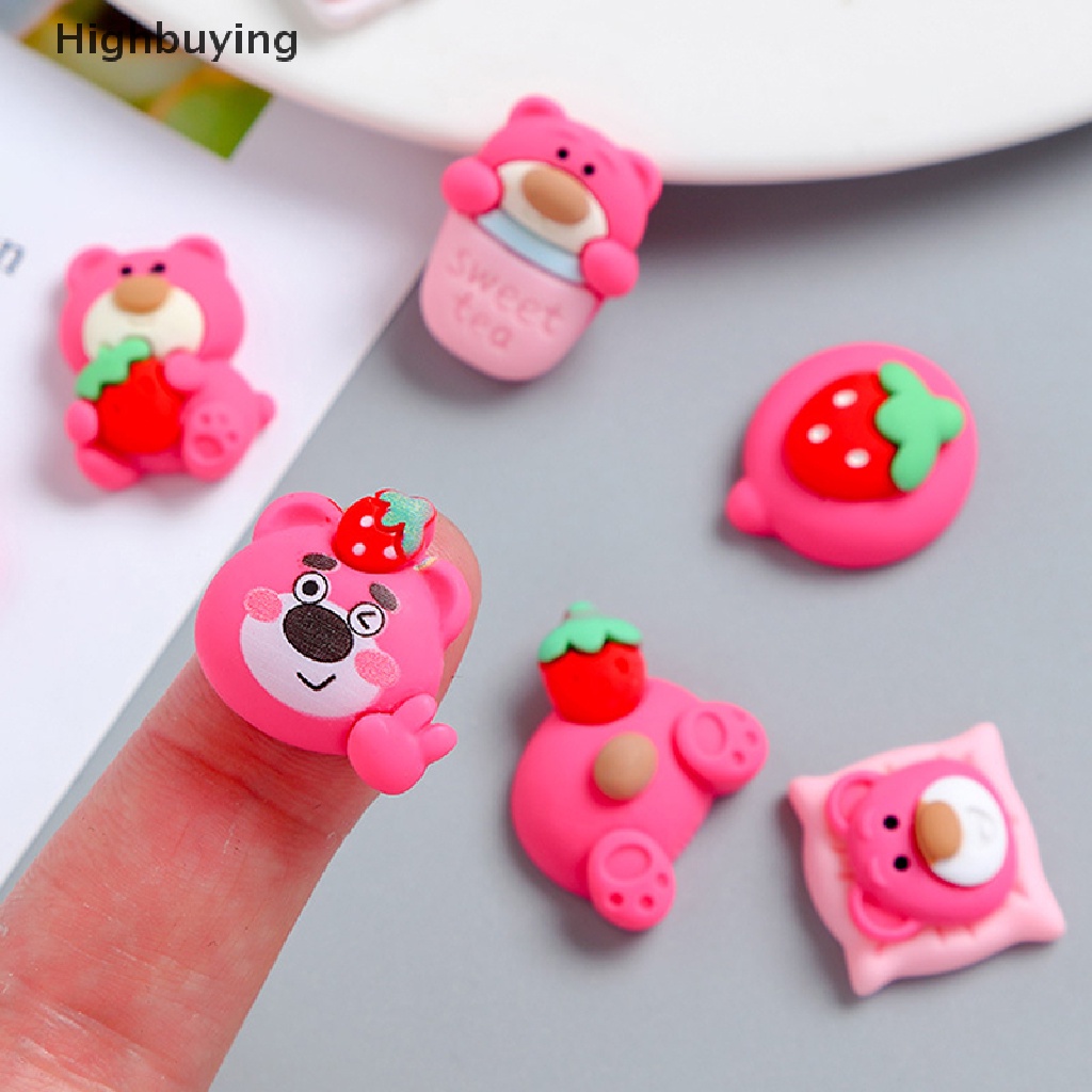 Hbid 10pcs Kawaii Strawberry Bear Manyo Kartun Kreatif Resin Patch DIY Phone Case Jepit Rambut Perhiasan Miniatur Kerajinan Aksesoris Mainan Glory