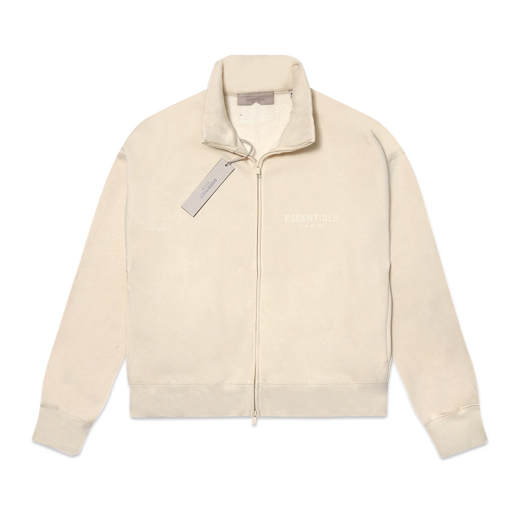 FOG Essentials Solid Velvet Text Full-Zip Jacket Beige