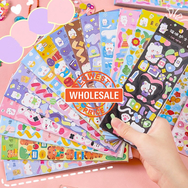 [Grosir] Lucu Kartun Beruang Kelinci PVC Stiker DIY Goo Card Handbook Bahan Stiker Universal Menandai Barang Patch Hias Warna-Warni Laser Sequin Stickers