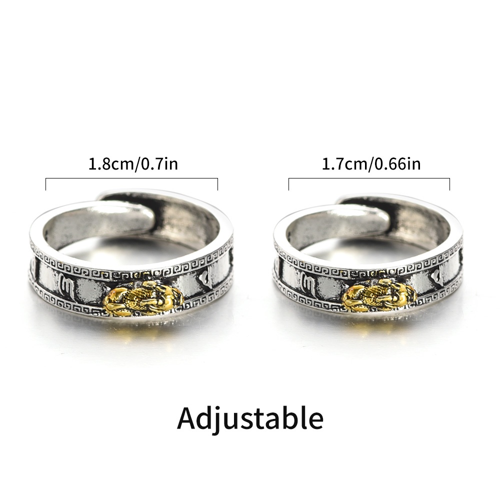 [Harga Grosir] Cincin Jari Terbuka Dapat Disesuaikan Retro Ukiran Perhiasan Unisex Jari Beruntung Memakai Aksesoris Pixiu Enam Kata Sejati Cincin Pasangan