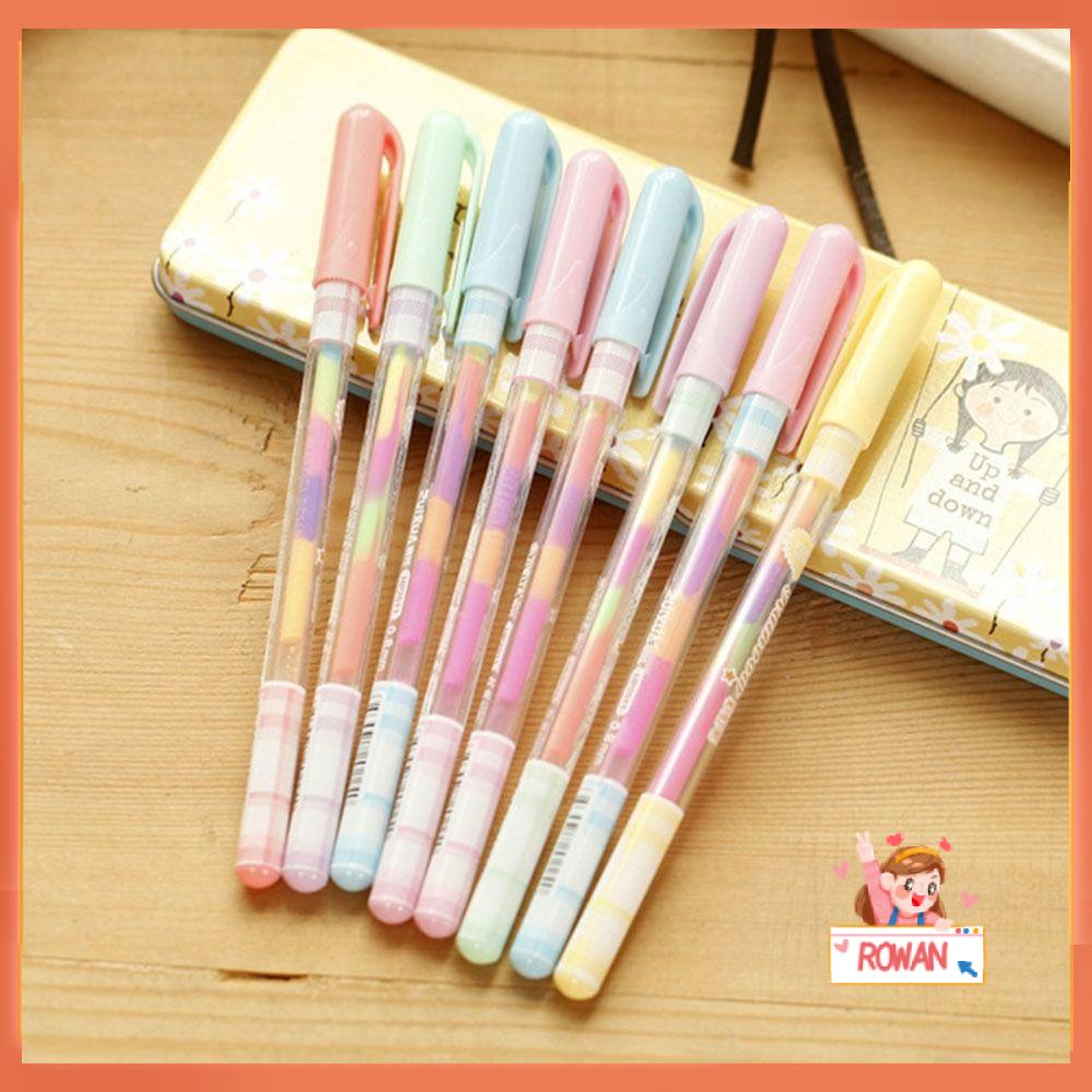 R-flower 6PCS/Set Stabilo Perlengkapan Kantor Sekolah 6warna Dalam 1 Multicolor Pen Candy Colored Gouache Pen