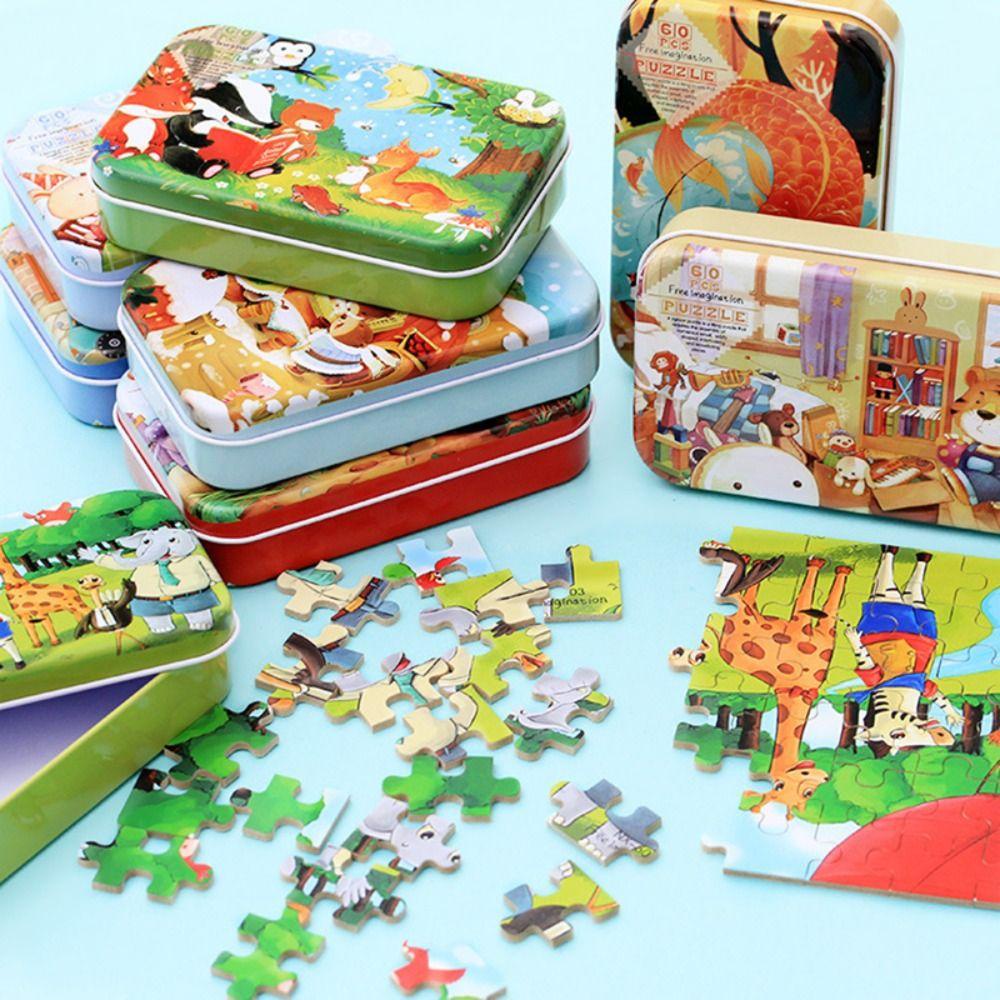 Lanfy Permainan Montessori Hadiah Ulang Tahun Untuk Hadiah Anak Jigsaw Kognisi Edukasi Latihan Berpikir Kartun Hewan Kendaraan