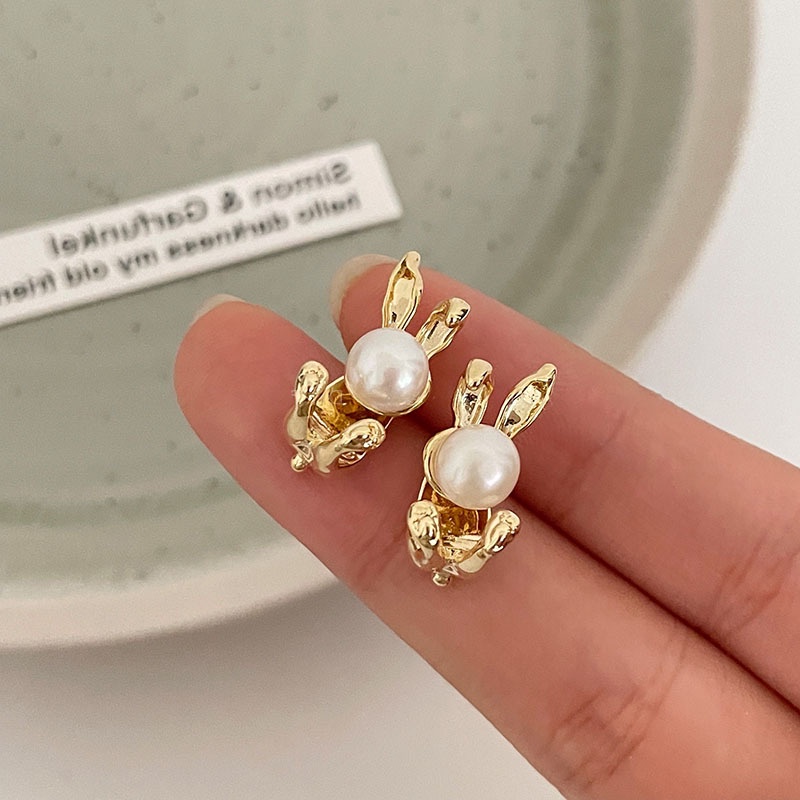 Prom Senada Anting Hias Indah Halus Perhiasan Aksesoris Mutiara Halus Logam Stud Earrings Niche Desain Anting Kelinci