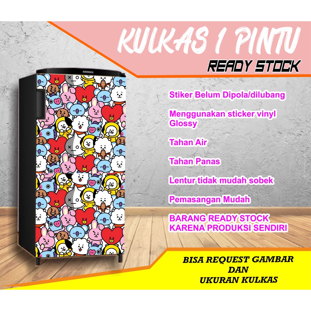 

STIKER KULKAS BTS 5 BAHAN VINYL, ANTI AIR, TAHAN PANAS, ANTI GORES BISA REQUEST GAMBAR WARNA DAN TULISAN