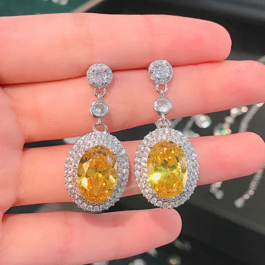 Goldkingdom Fashion Perhiasan Aksesoris Ready Stock Baru Ascher Berlian Kuning Stud Earrings Desain Berat Ringan Mewah Argyle Pink Berlian Anting Panjang Wanita