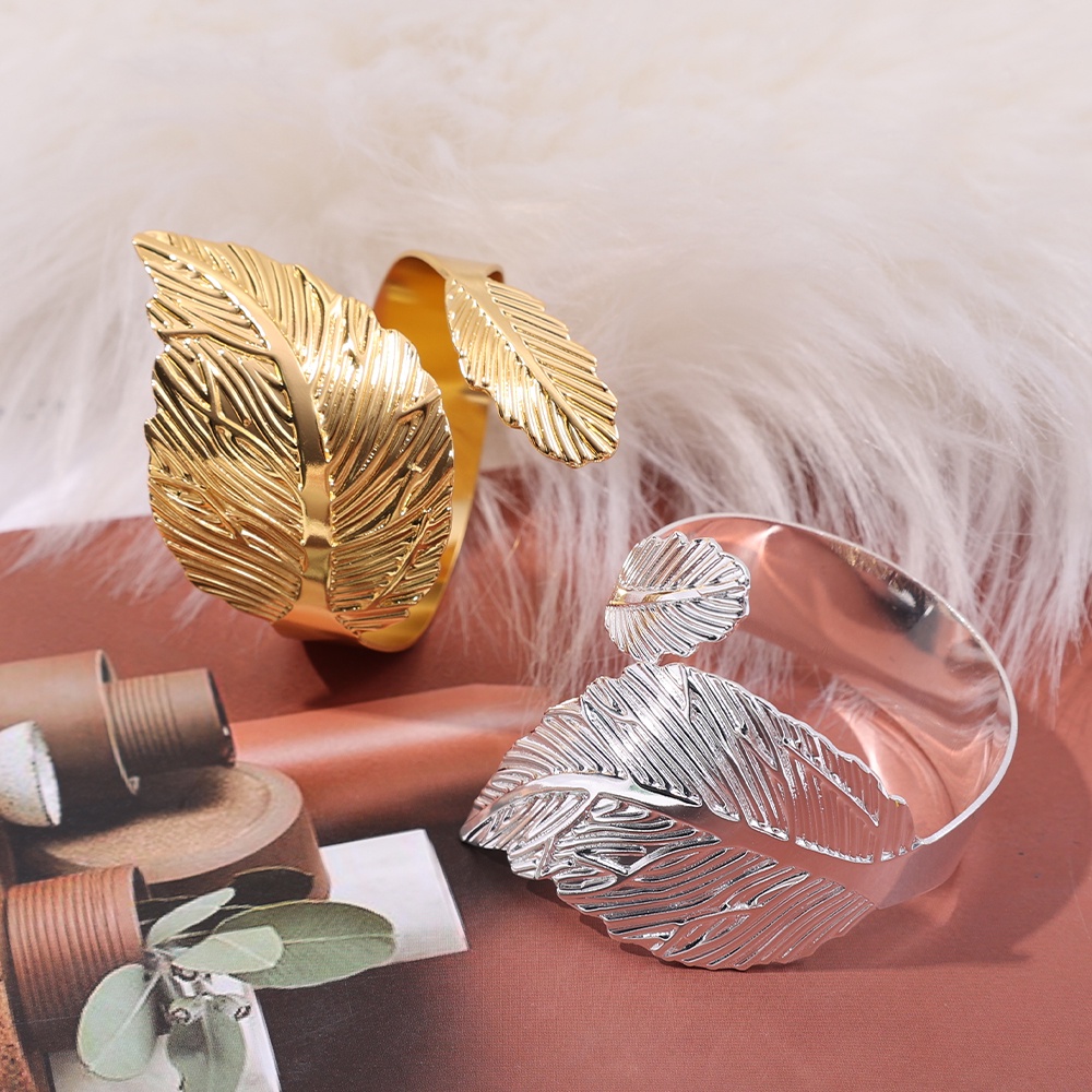 1pc Curling Leaf shaped Napkin Ring Gold Silver Leaves Napkin Buckle Metal Napkin Holder Dekorasi Meja Makan Perlengkapan Pesta Pernikahan Rumah