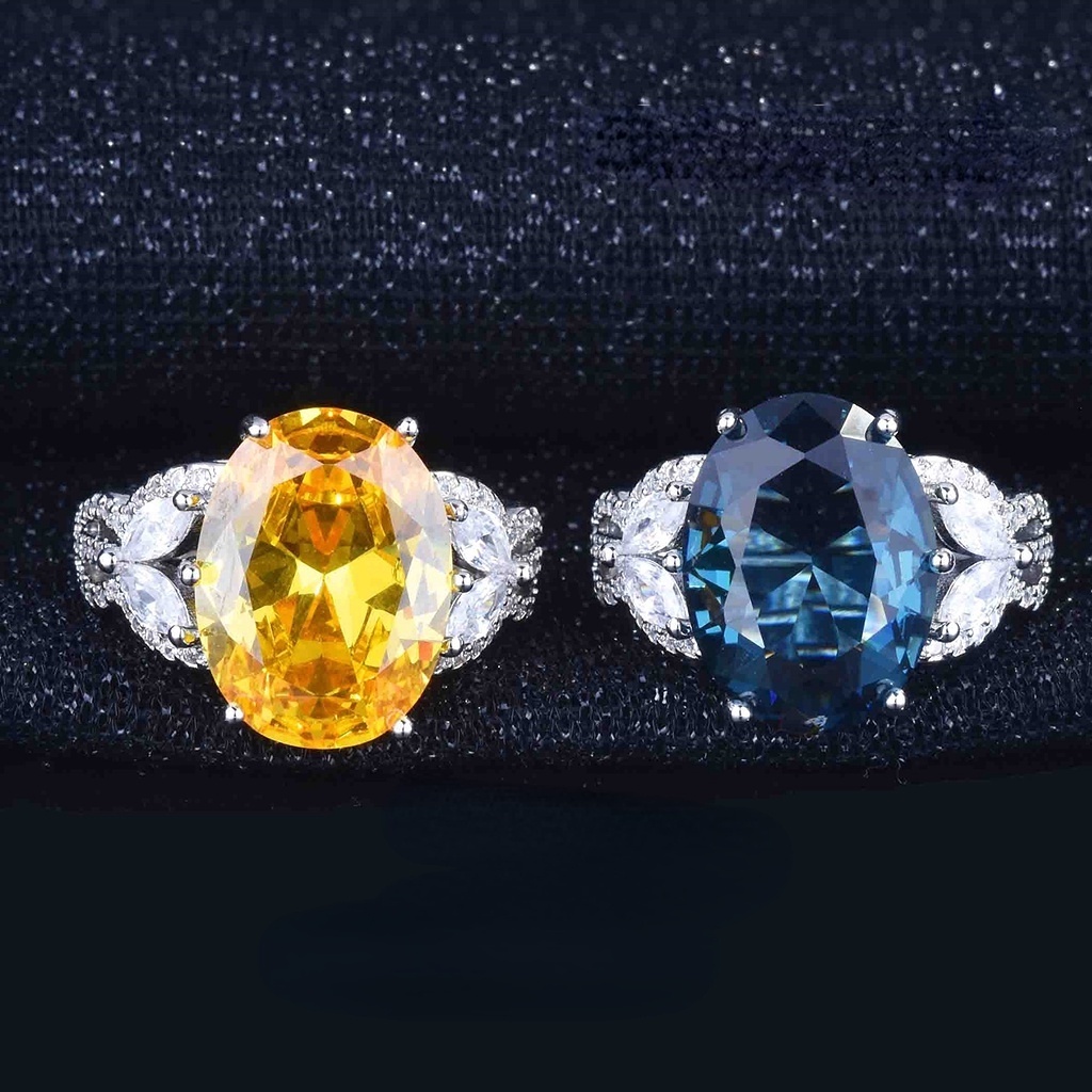 Goldkingdom Fashion Perhiasan Aksesoris Ready Stock Burung Merpati Besar Kuning Telur Cincin Berlian Perempuan Dalam London Biru Topa Mulut Terbuka Warna Harta Cincin