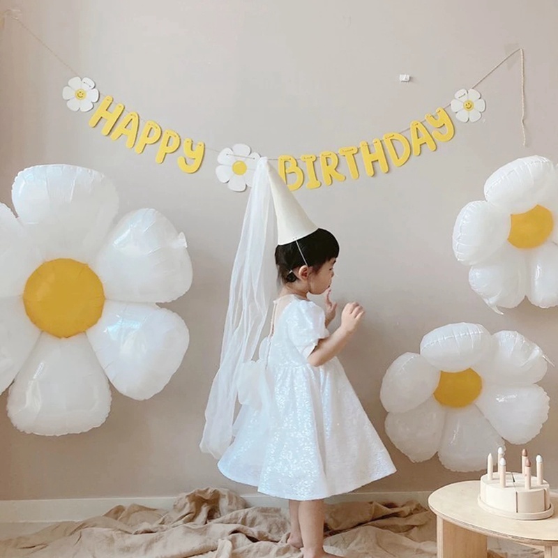 Daisy Foil Balon Ins Senyum Besar Macaron Putih Matahari Bunga Balon Pernikahan Ulang Tahun Anak Pesta Dekorasi Properti Foto