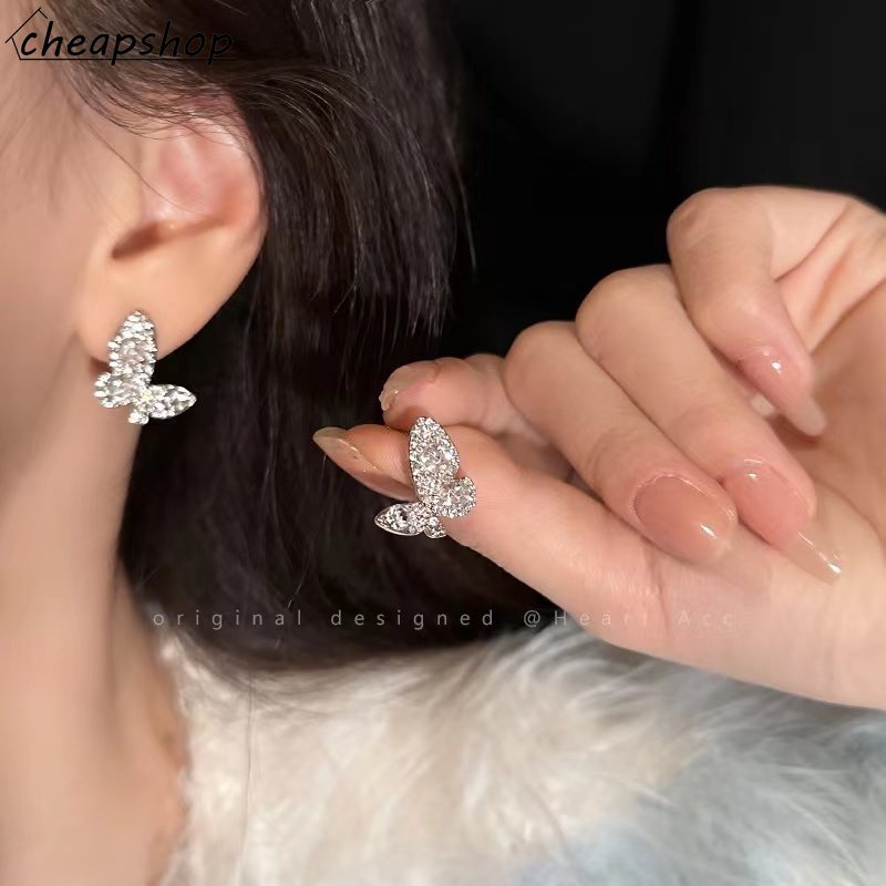 IFYOU Luxury Butterfly Zircon Earring for Women Fashion Silver Stud Earrings Accessories Jewelry