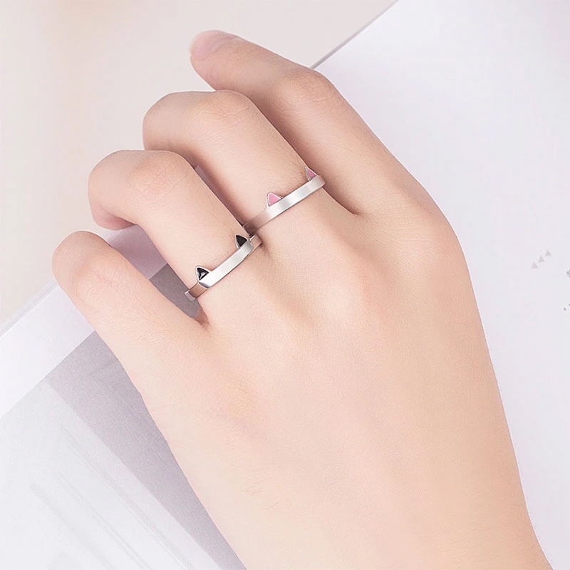 Warna Perak Sederhana Blackpink Cincin Telinga Kucing Hewan Lucu Terbuka Dapat Disesuaikan Rings Perhiasan Pesta Blackpink