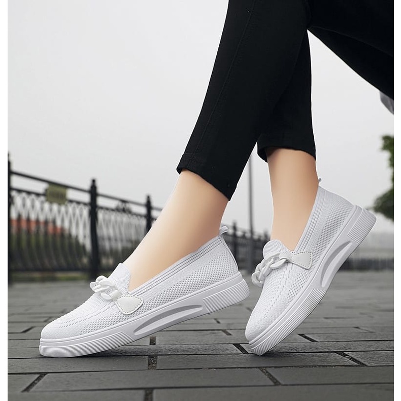 GROSIRTAS LV0241 Sepatu Slip On Wanita Rajut Tanpa Tali Flat Shoes Wanita Import Moif Rantai Kekinian